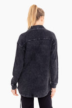 CURVY WAFFLE KNIT MINERAL WASH BUTTON DOWN SHACKET